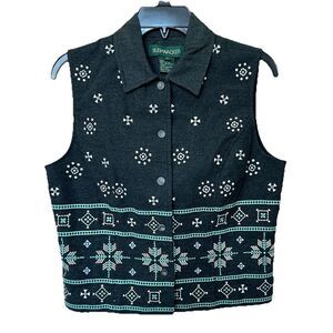 VTG Bushwacker Vest Womens Med Embroidered Christmas Holidays Snowflake
